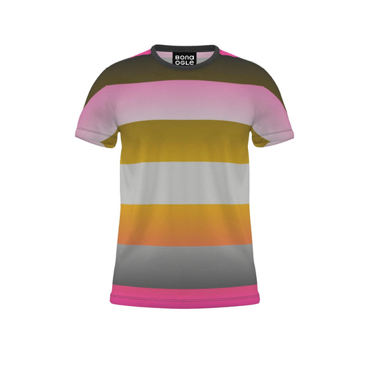 All Over Print T Shirt in Ombre Stripe Golden Dawn