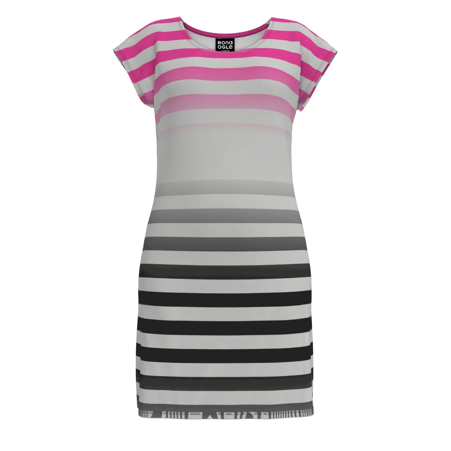 Tunic T Shirt Dress in Ombre Stripe Fuchsia Carbon Gray