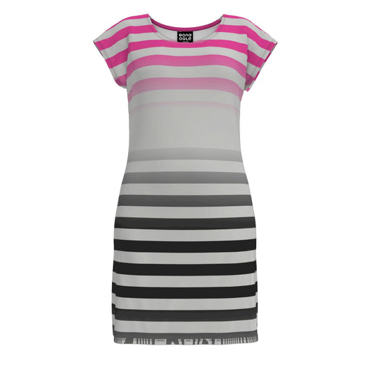 Tunic T Shirt Dress in Ombre Stripe Fuchsia Carbon Gray