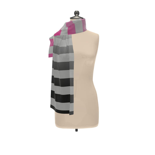 Chiffon silk Scarf in Ombre Stripes Carbon Gray Fuchsia