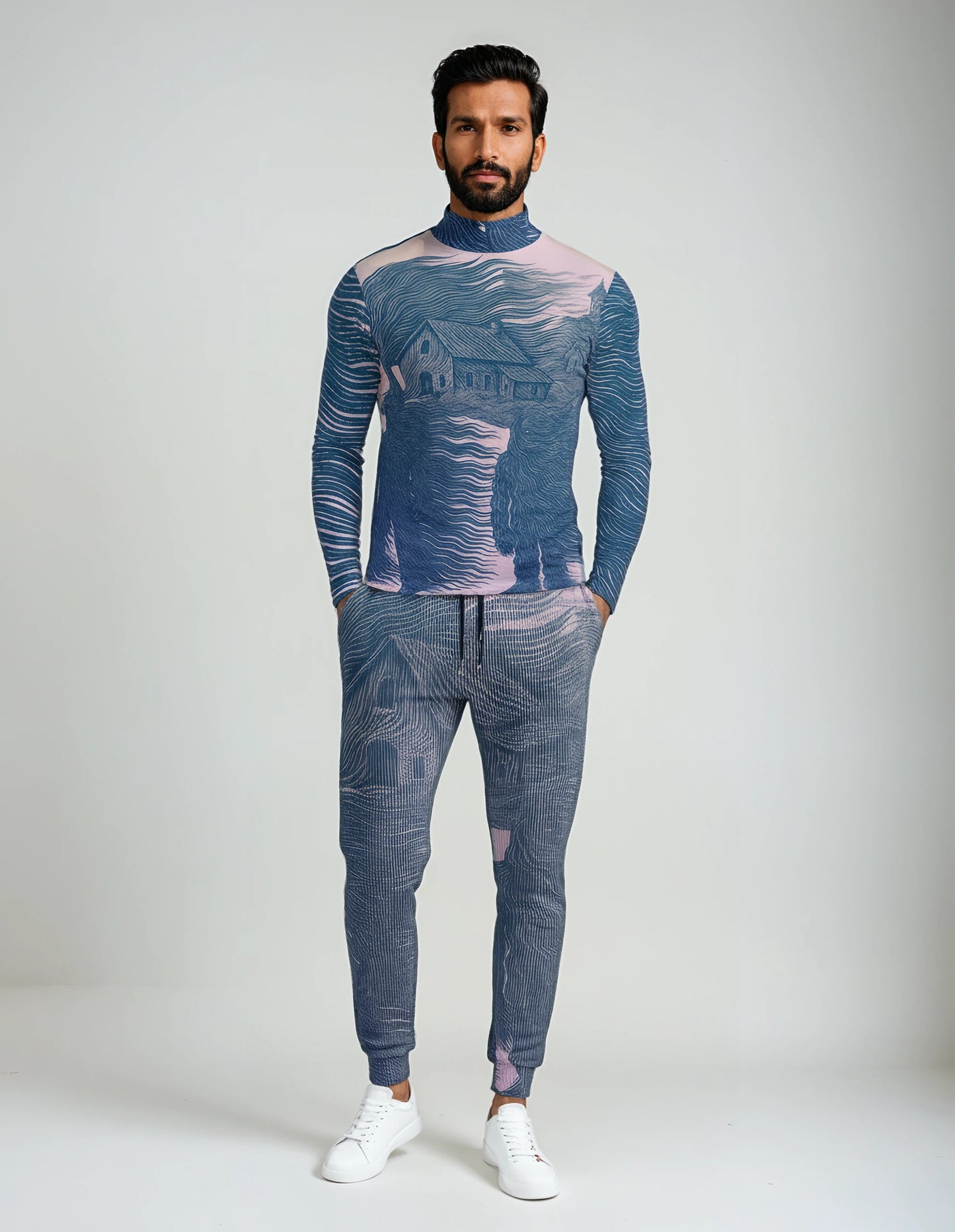 Slim Fit Roll Neck in Tempest Field Night Garden