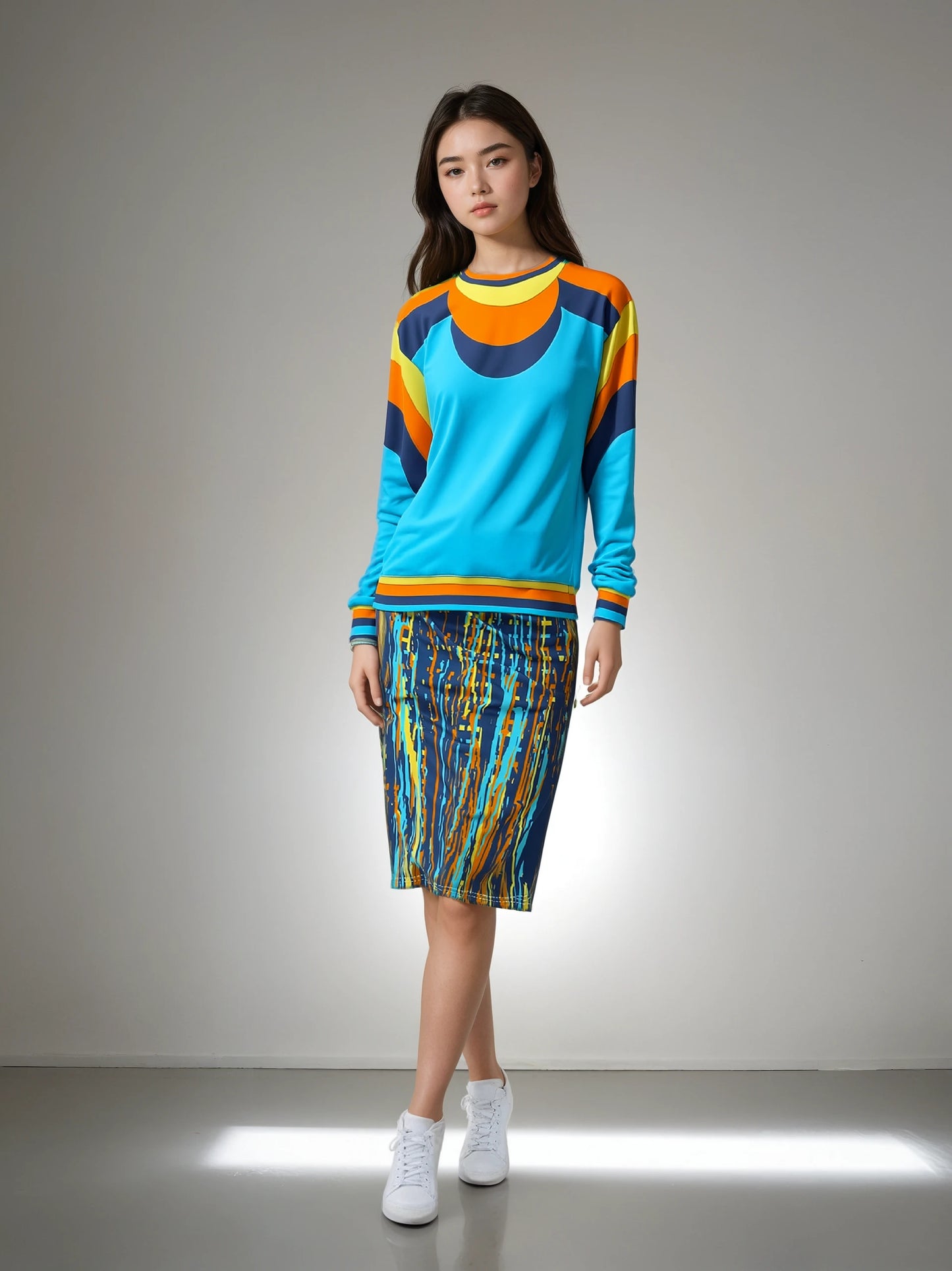 Pencil Skirt in Dripping Stripes Vivid