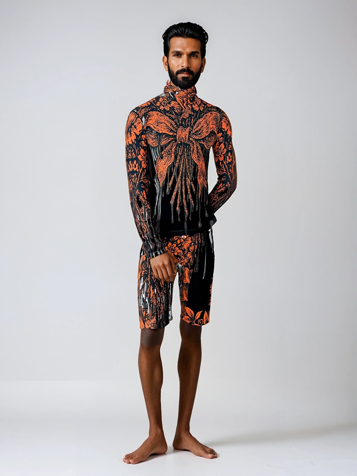 Sweat Shorts  in Dripping Flowers Gray Coral