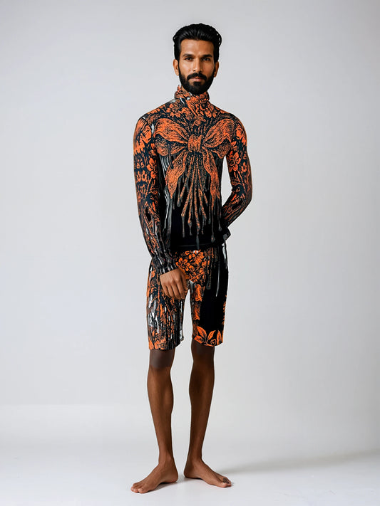 Sweat Shorts in Dripping Flowers Gray Coral