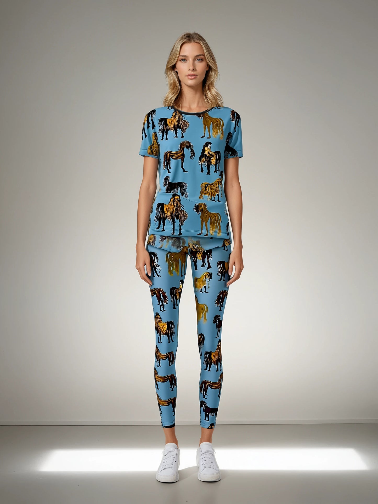 All Over Print T-shirt in Hairy Horses Air Force Blue