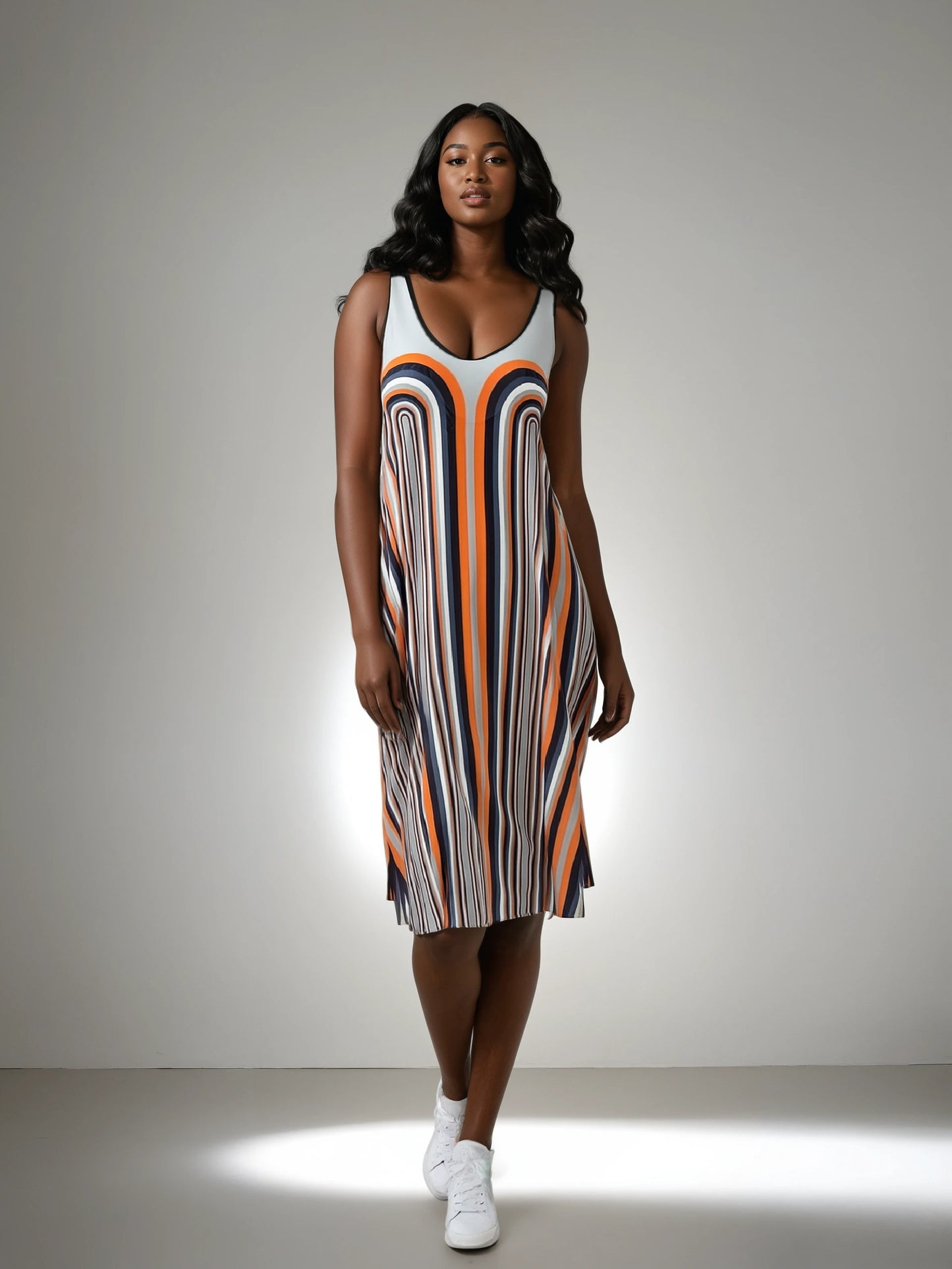 Sleeveless Midi Dress in Double  Arch Gray Coral