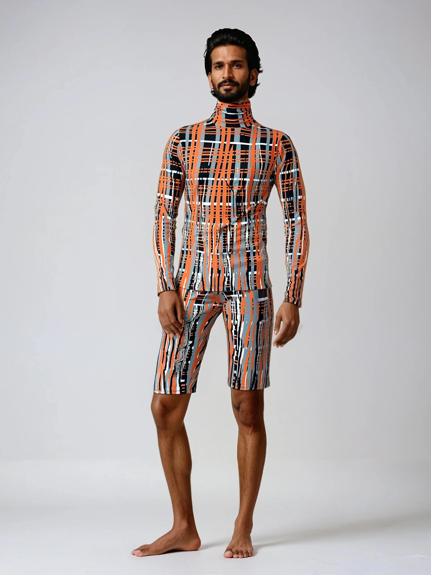 Sweat Shorts in Dripping Plaid Gray Coral