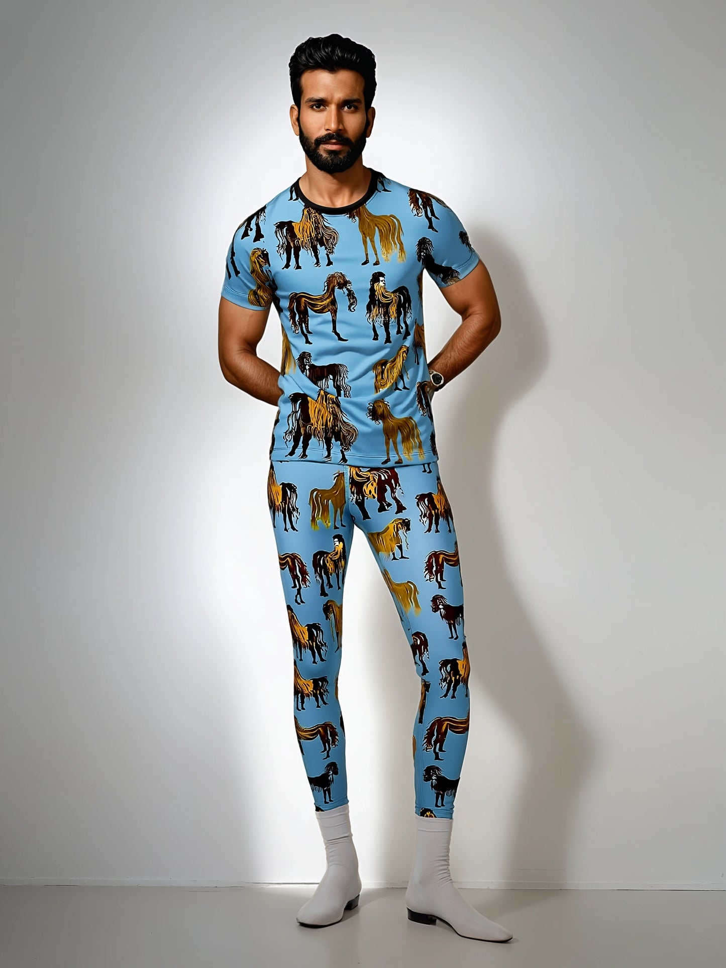 All Over Print T-shirt in Hairy Horses Air Force Blue