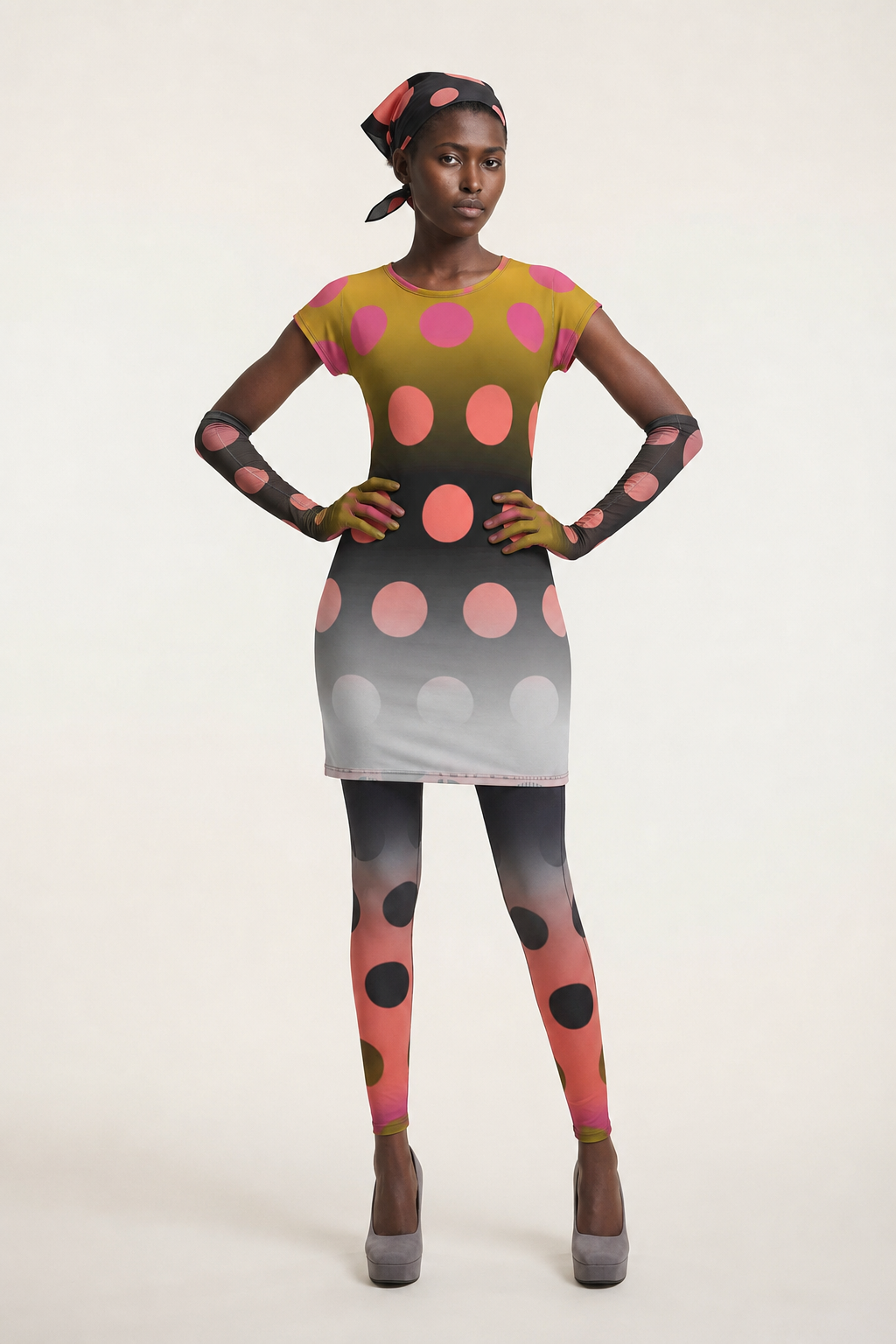 Tunic T Shirt Dress in Ombre Polka Golden Dawn