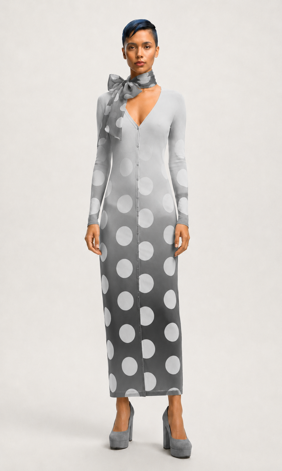 Cardigan Dress in Ombre Polka Gray Carbon