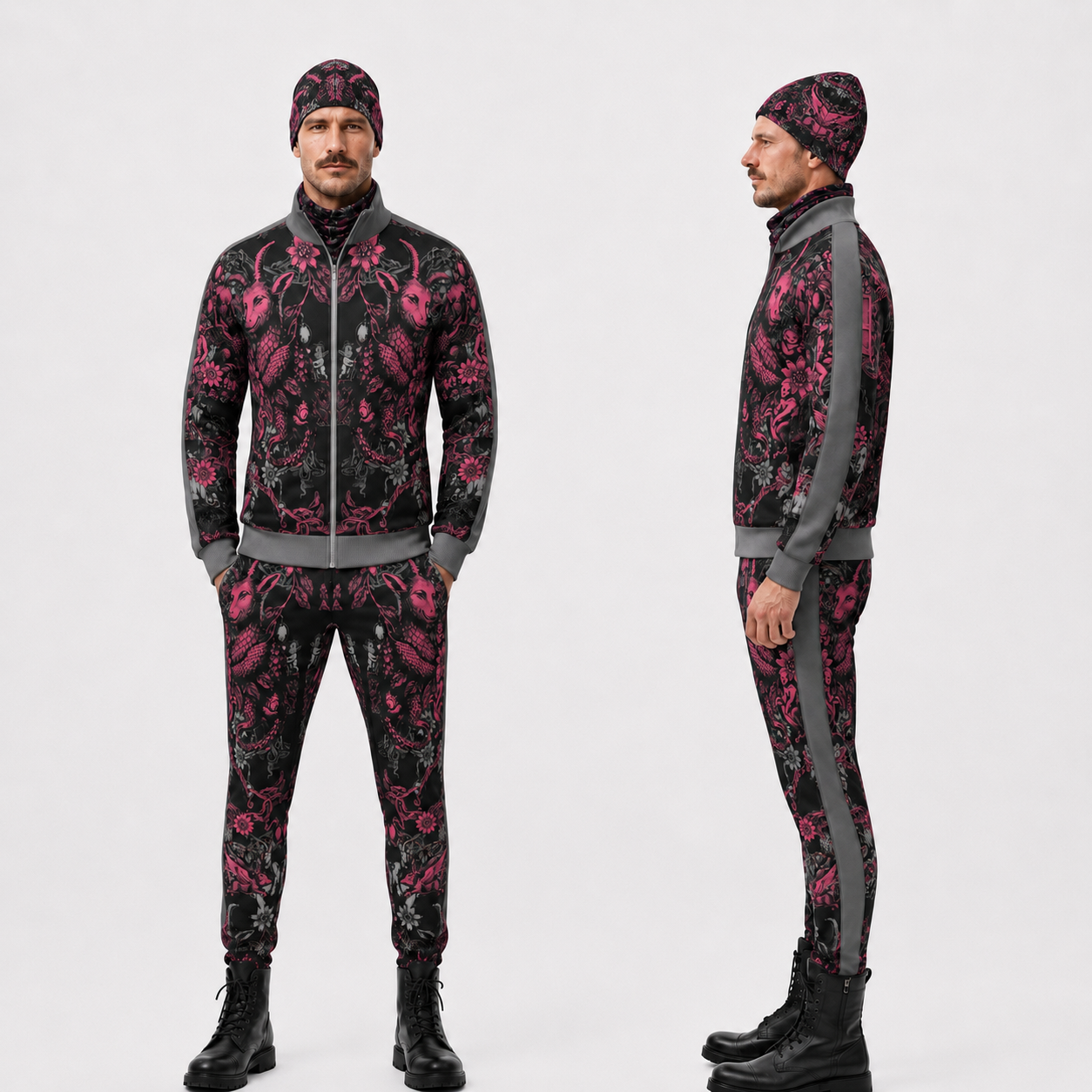 Tracksuit Trousers in Toiles Des Bosch Fucshia Carbon