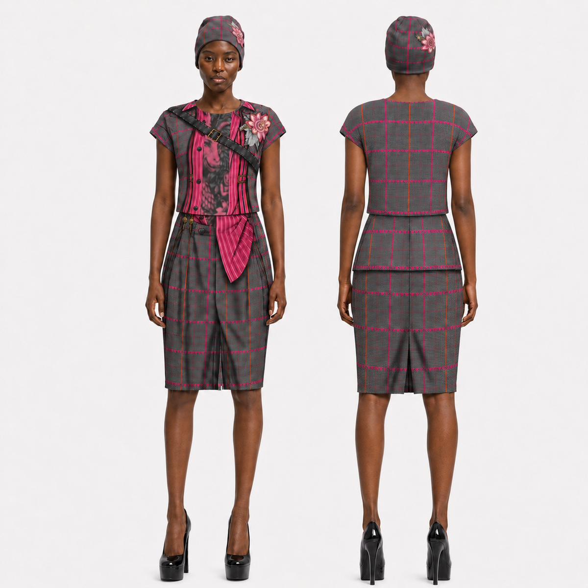 Pencil Skirt in Trompe Toile Fuchsia Carbon