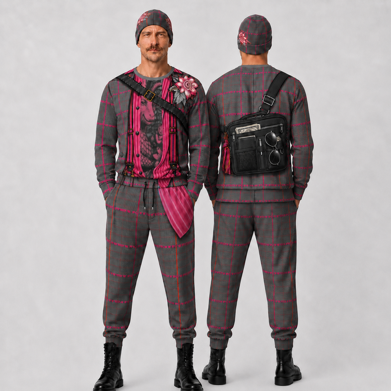 Sweatshirt  in Trompe Toile Fuchsia Carbon