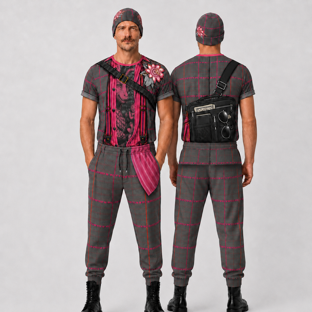 Jogging Bottoms in Trompe Toile Fuchsia Carbon