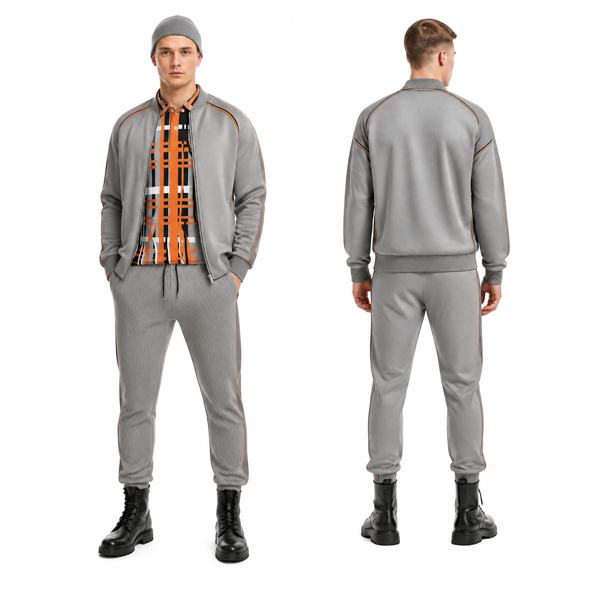 Bomber Jacket  in Contours Grey Coral