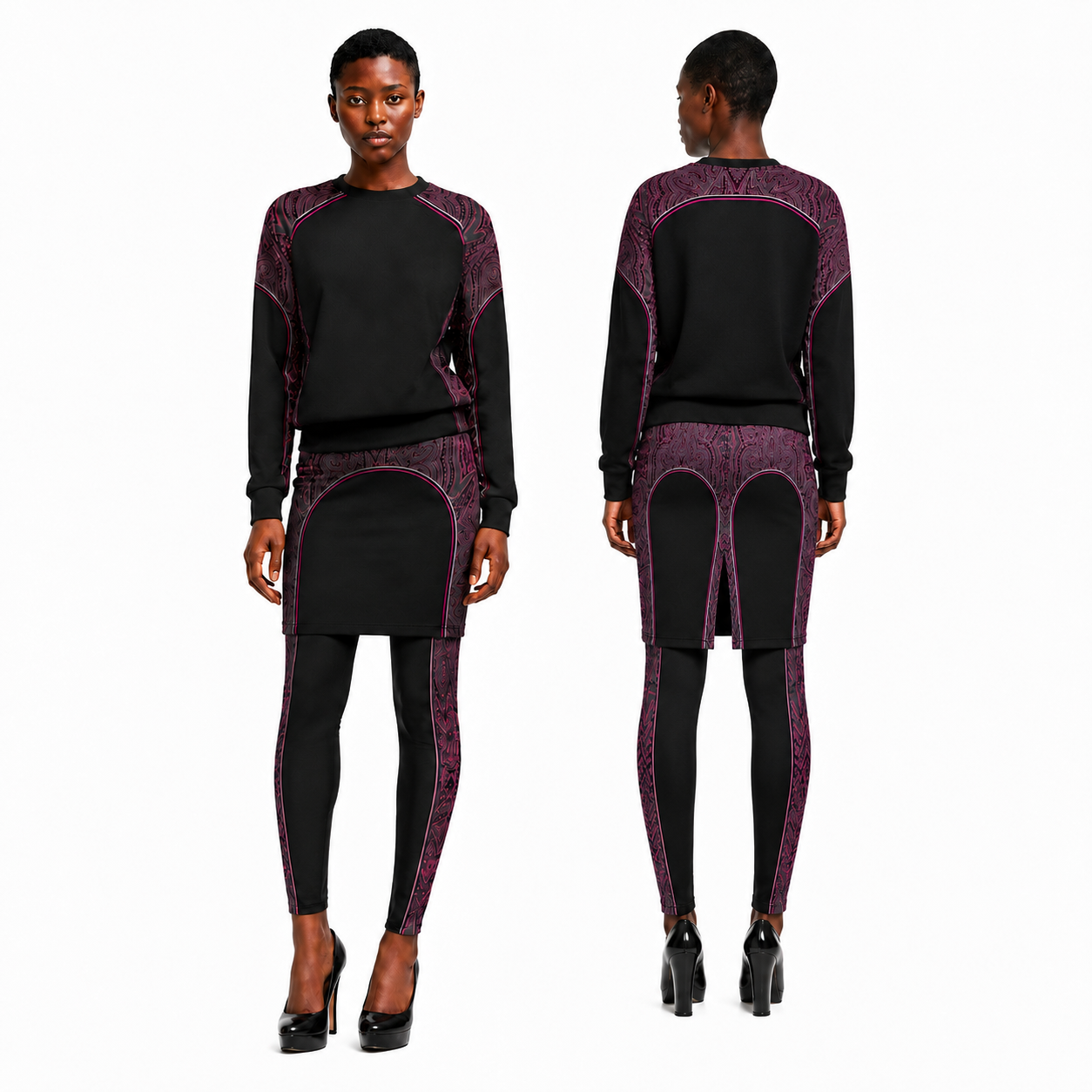 Pencil Skirt in Contours Pattern Fuchsia Carbon