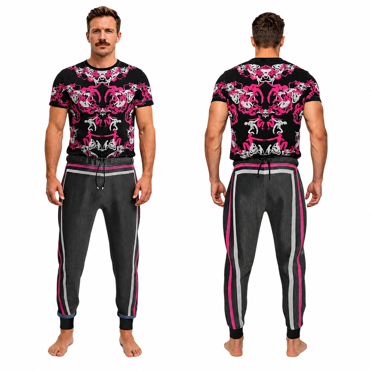 All Over Print T Shirt in Orgy Fuchsia Carbon Grey