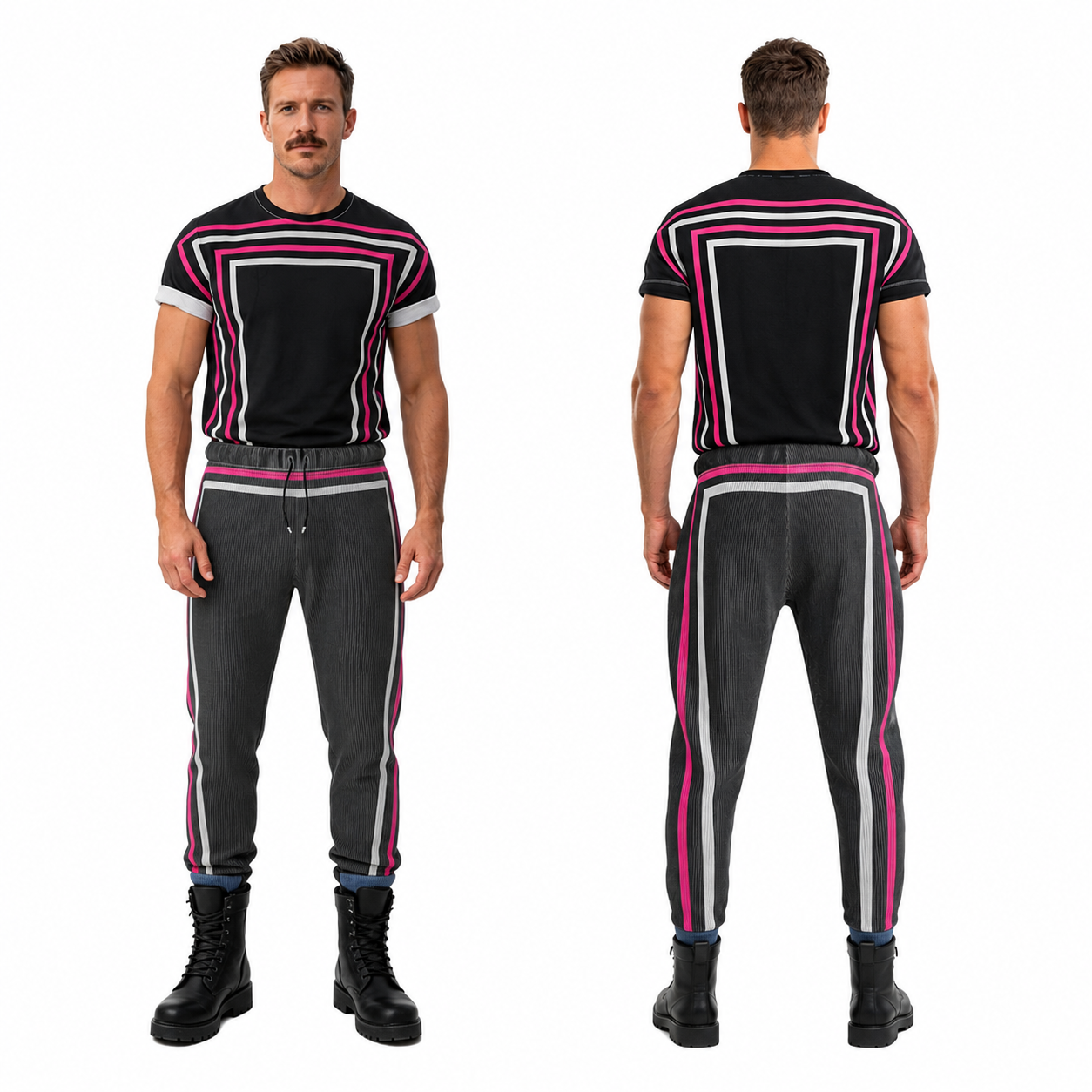 All Over Print T Shirt in 3D Shoulders Fuchsia Carbon