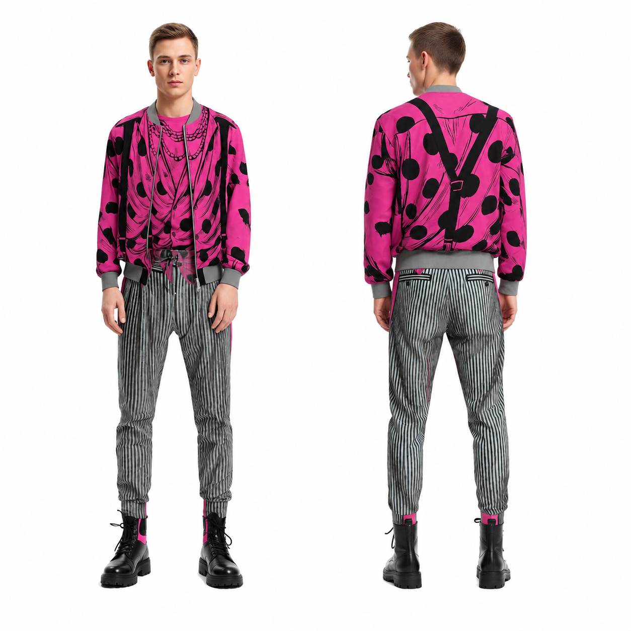 Bomber Jacket in Trompe L'oeil Fuchsia Carbon Grey