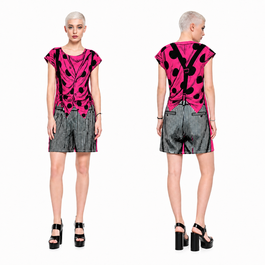 Tunic T Shirt Dress in Trompe l'oeil  Fuchsia Carbon Grey