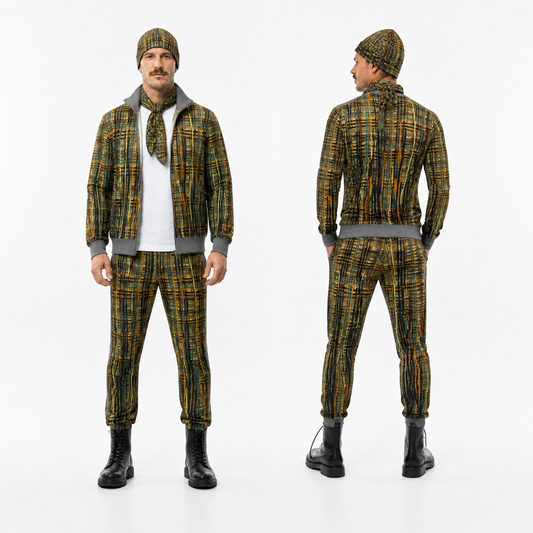 Tracksuit Set in Dripping Plaid Orange
