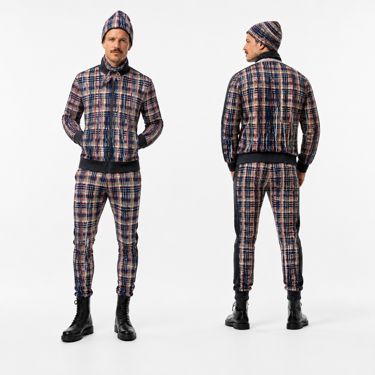 Tracksuit Set in Dripping Plaid Blue