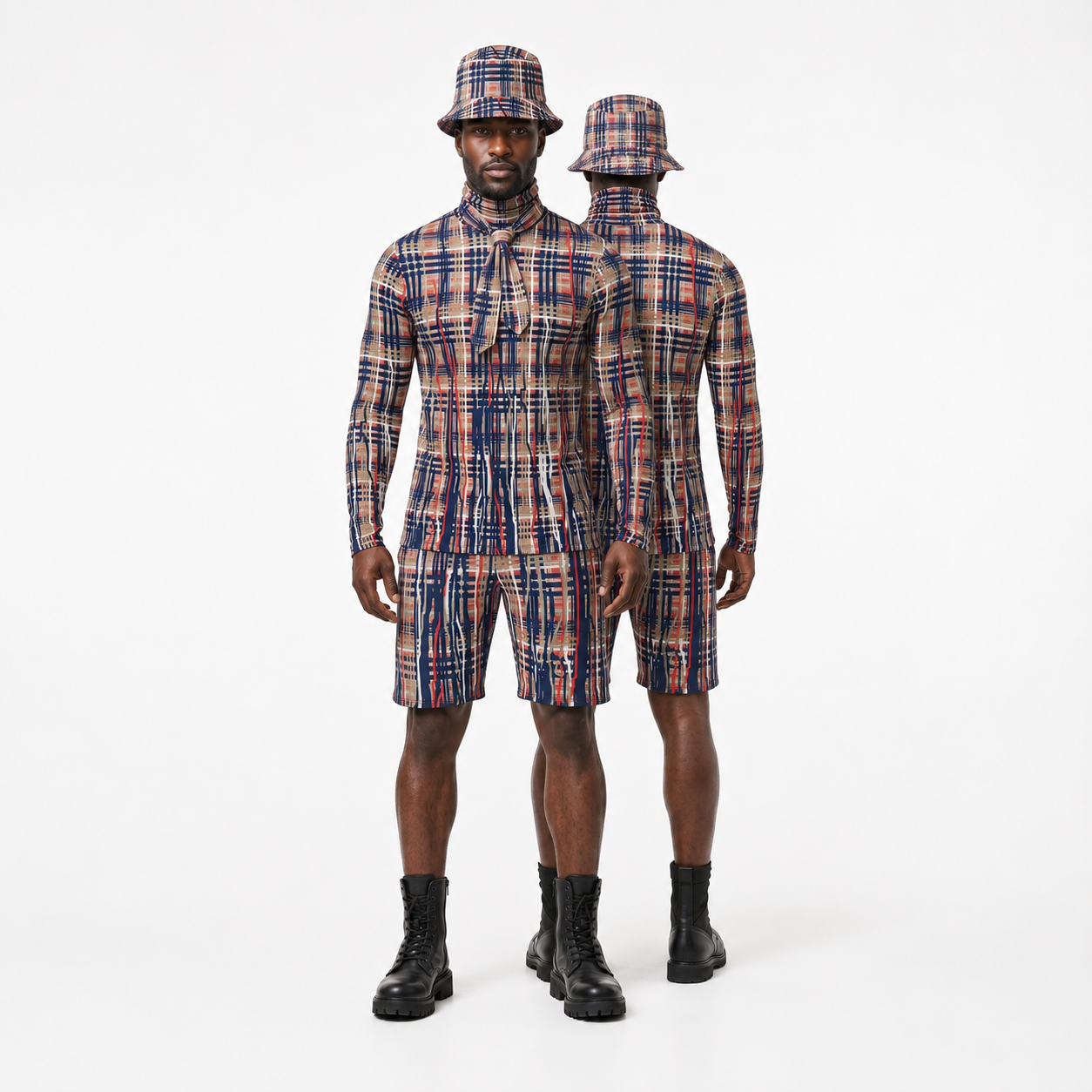 Roll Neck Co-ord Set in Dripping Plaid Blue