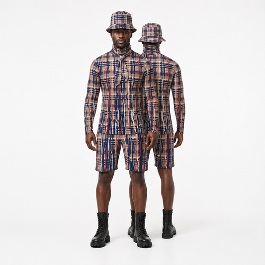 Roll Neck Co-ord Set in Dripping Plaid Blue