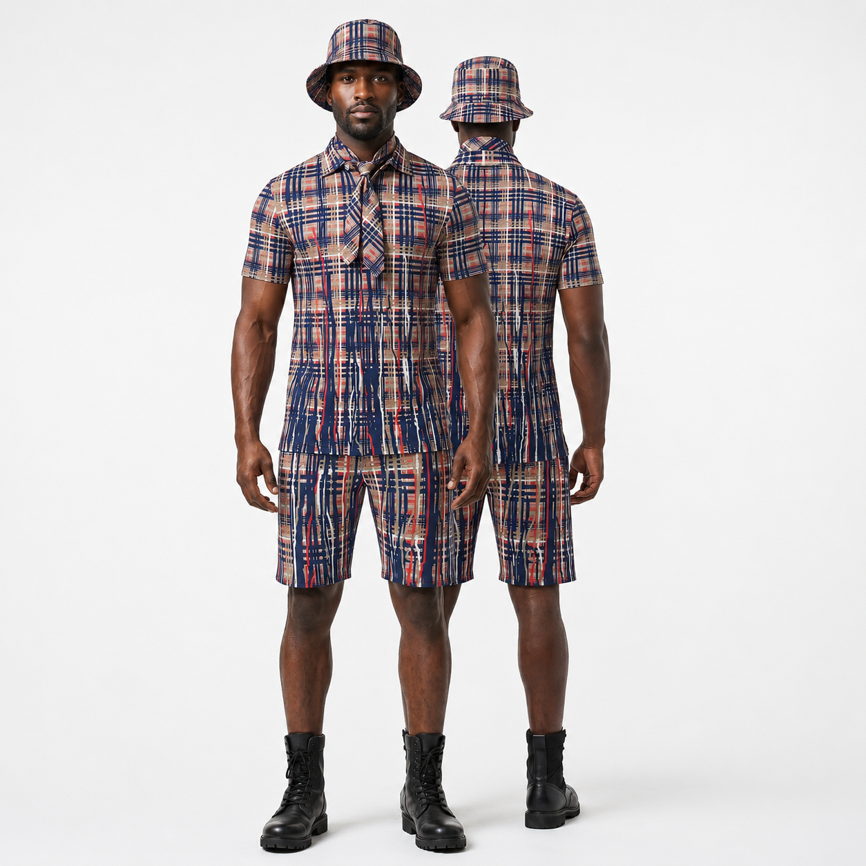 Polo Co-ord Set in Dripping Plaid Blue