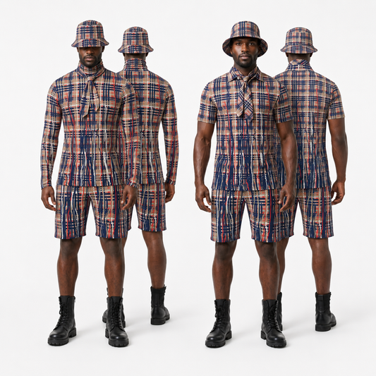 Three Piece Co-ord Set in Dripping Plaid Blue