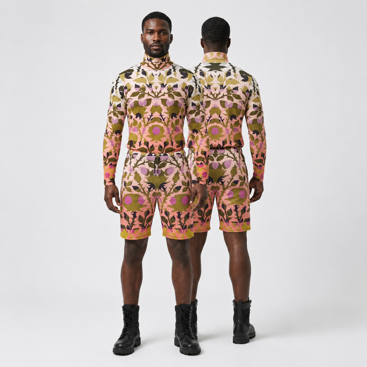Roll Neck Co-ord Set in Spots Stripes Roses Golden Sunset