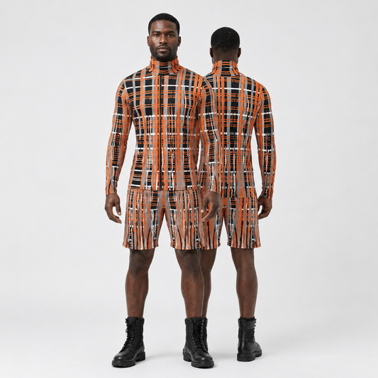 Roll Neck Co-ord Set in Dripping Plaid Gray Coral