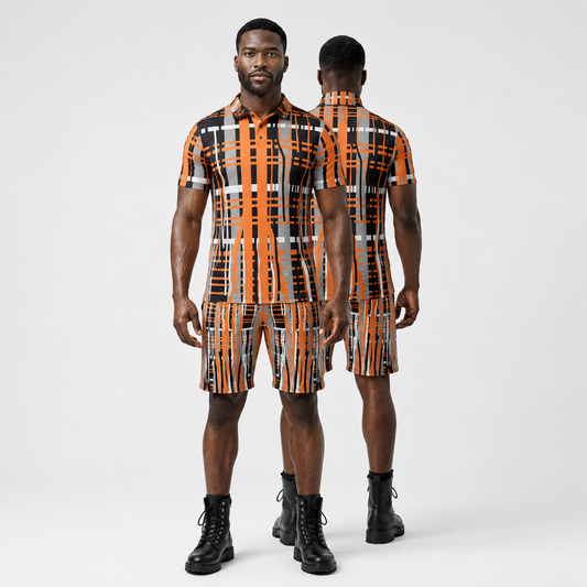 Polo Co-ord Set in Dripping Plaid Gray Coral