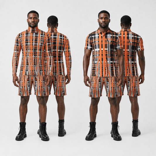 Three Piece Co-ord Set in Dripping Plaid Gray Coral