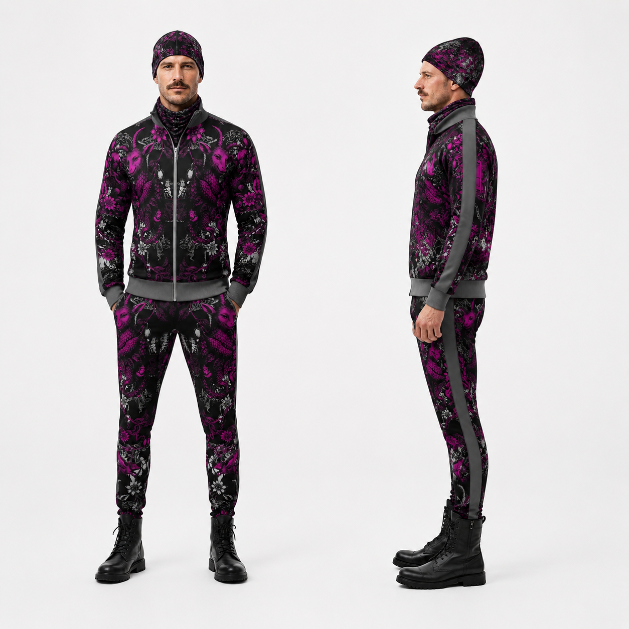 Tracksuit Trousers in Toiles Des Bosch Fucshia Carbon