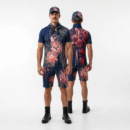 Polo Co-ord Set in Dripping Flowers Blue