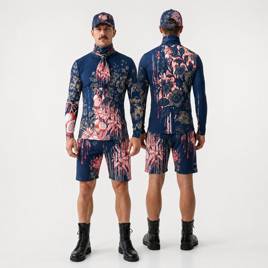 Roll Neck Co-ord Set in Dripping Flowers Blue