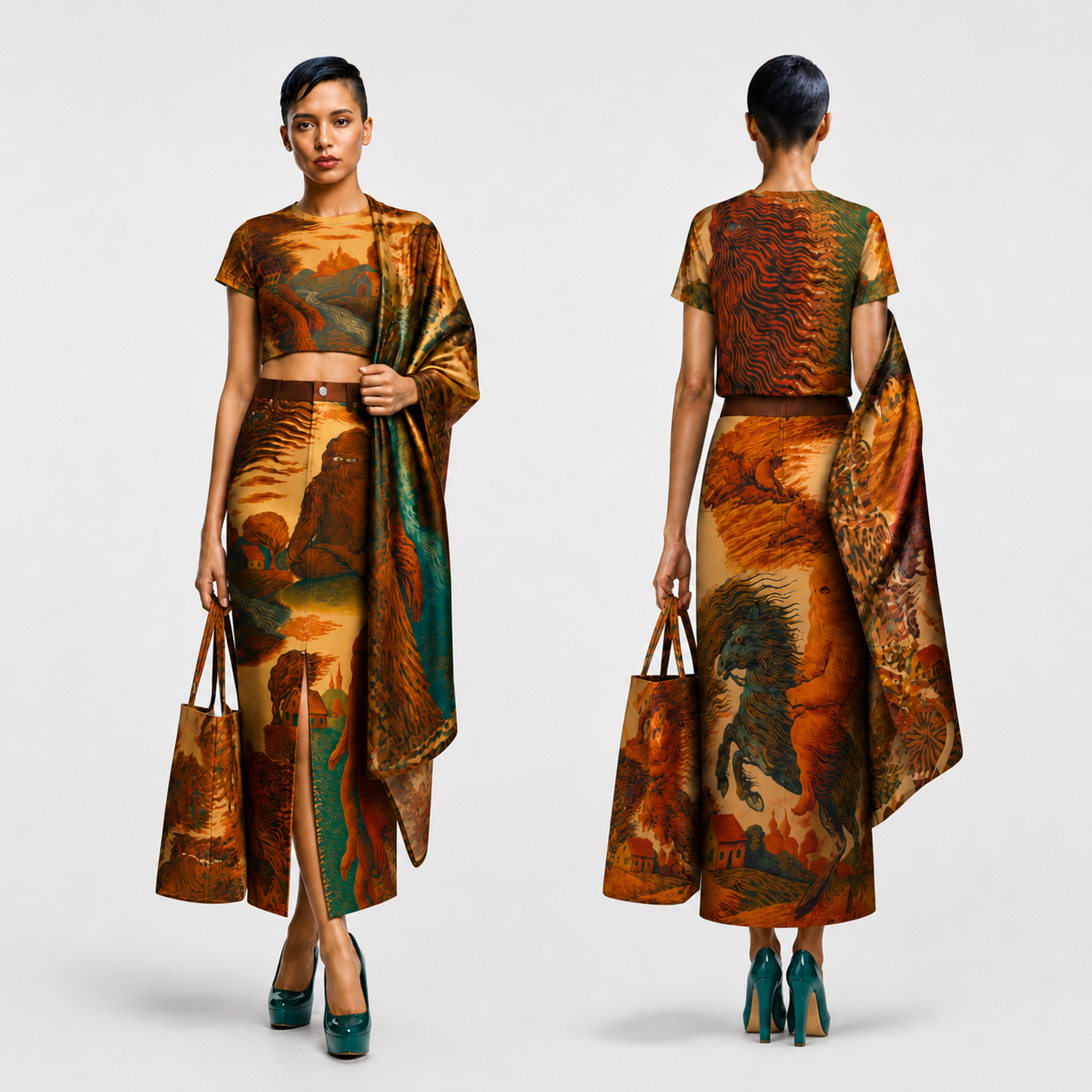 Denim Maxi Skirt in Tempest Landscape