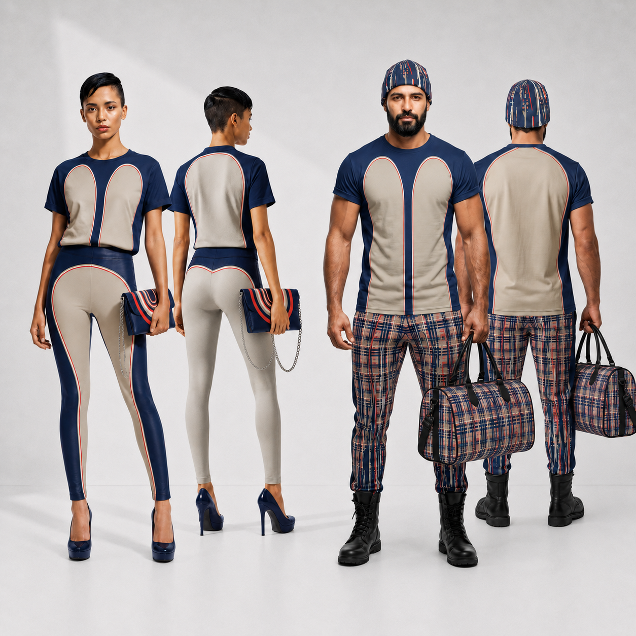 All Over Print T Shirt in Contours Blue Beige