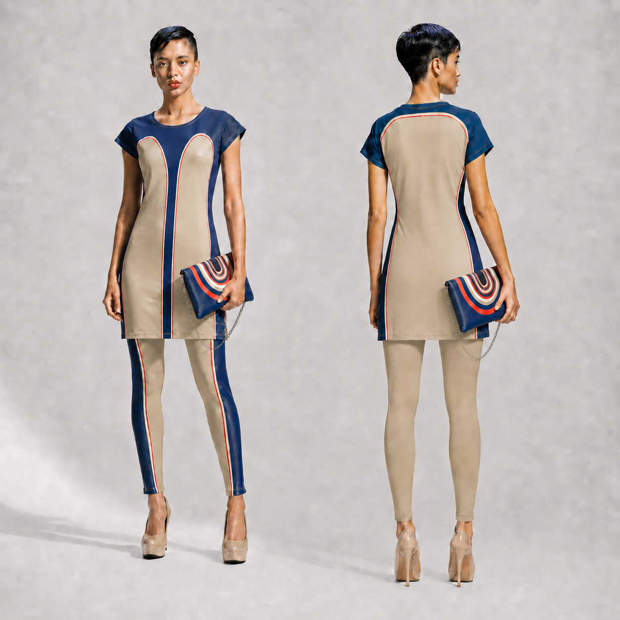 Tunic T Shirt Dress in  Contours Blue Beige