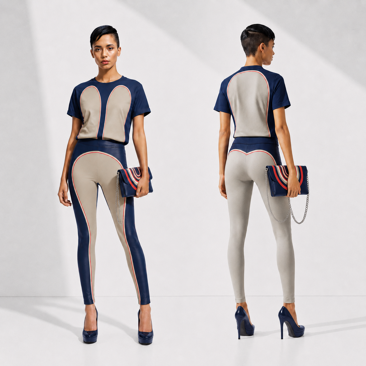Leggings in Contours Blue Beige