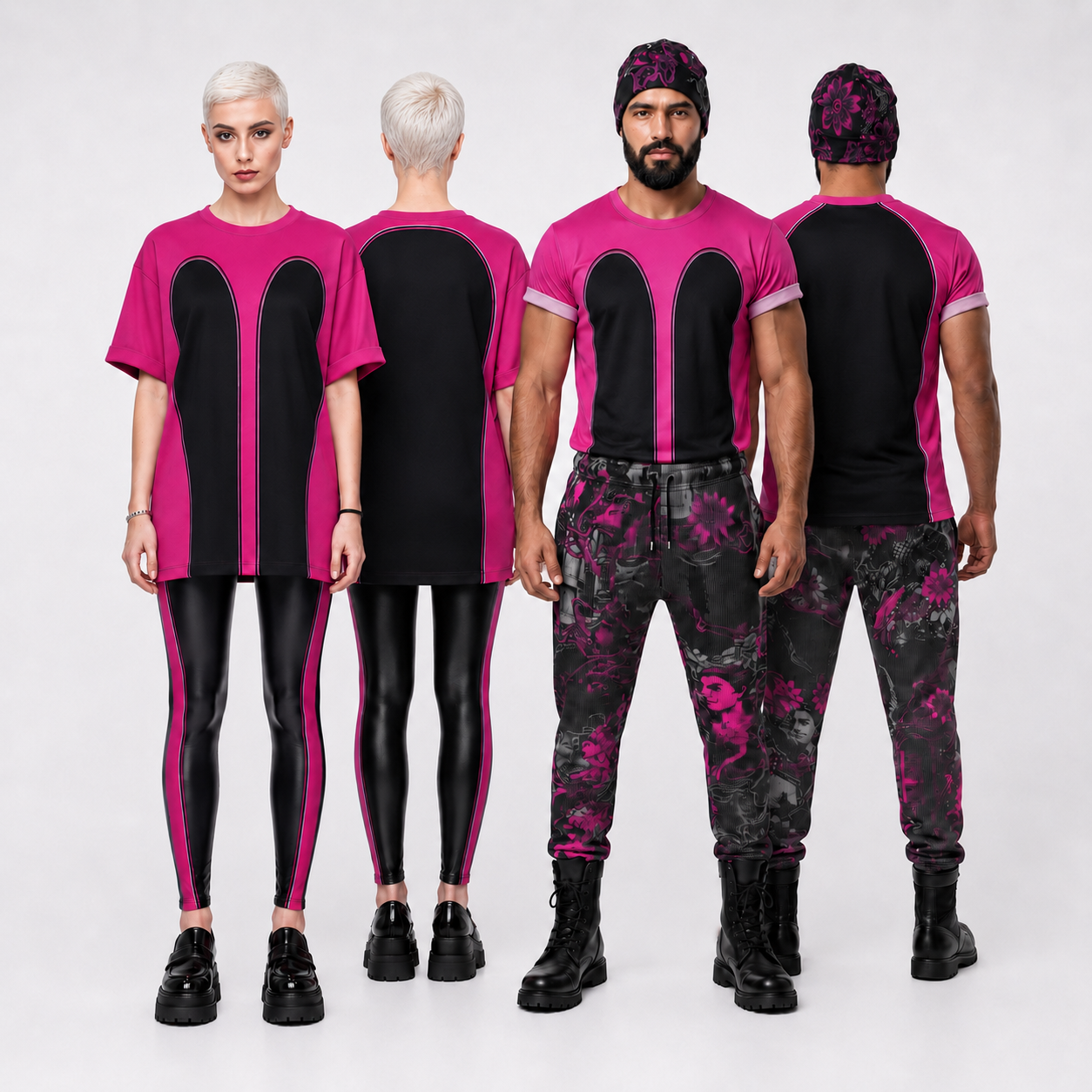 All Over Print T Shirt in Contours Fuchsia Carbon