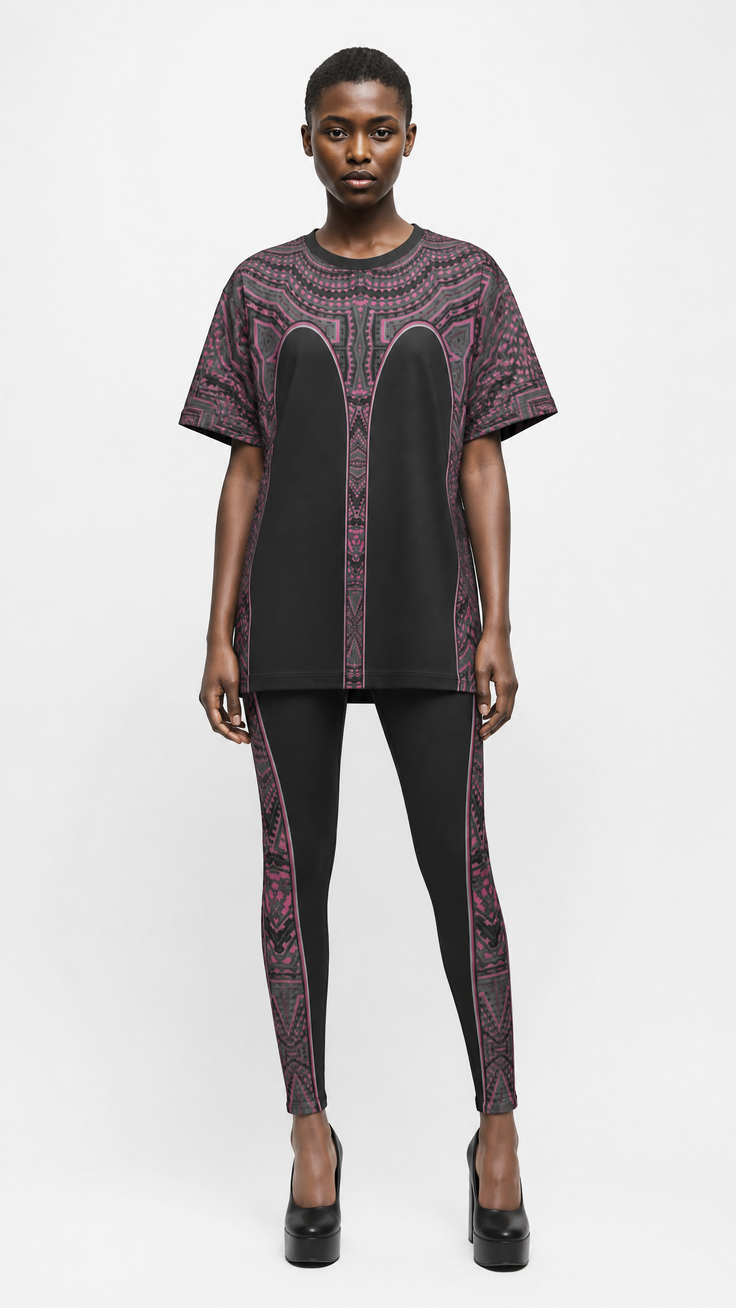 Leggings in  Contours Pattern Fuchsia Carbon