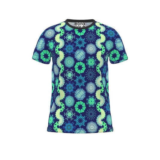 All Over Print T Shirt in 70s snowflakes turquoise - BONA OGLE LONDON