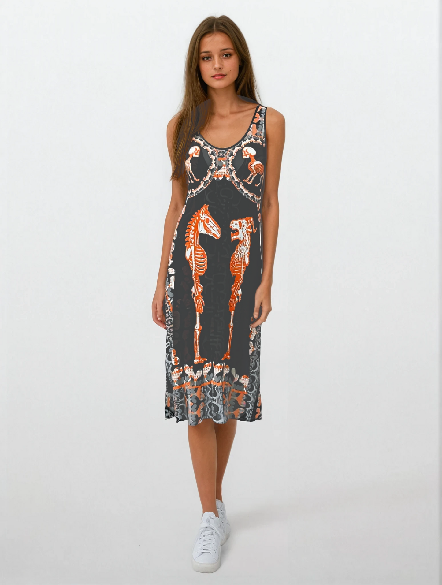 Sleeveless Midi Dress in Bona Bones Gray Coral