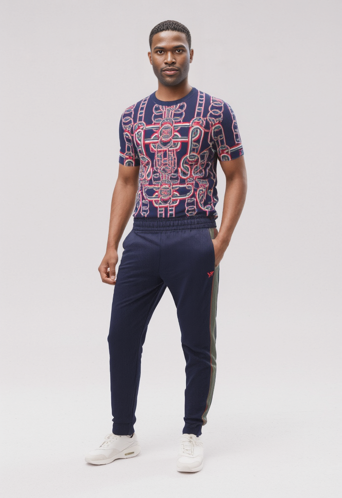 All Over Print T-Shirt in Diagonal Chains Blue