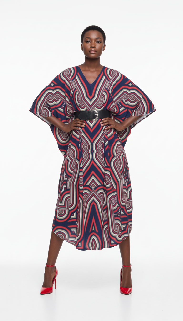 Kaftan in Geo Chains Blue