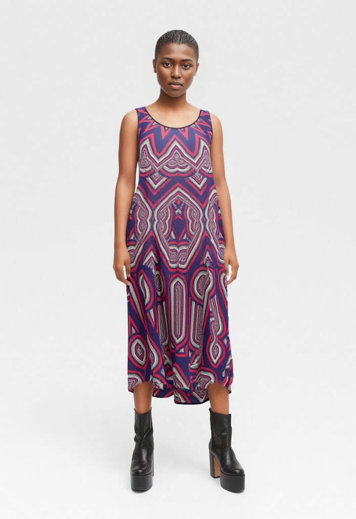 Sleeveless Midi Dress in Geo Chains Blue