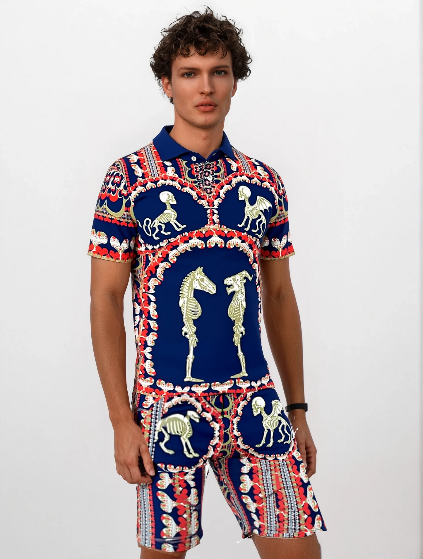 Three Piece Co-ord Set in Bona Bones Blue - Sweat Shorts in Bona Bones Blue