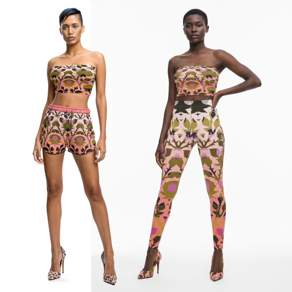 Bandeau Boob Tubei n SSpots Stripes Roses Golden Sunset